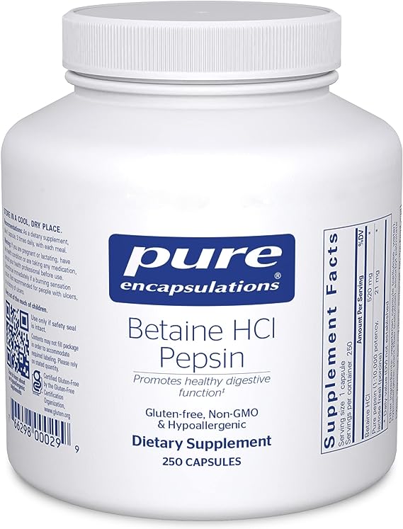 Boost Your Digestion with Betaine HCL Pepsin - 250 caps.